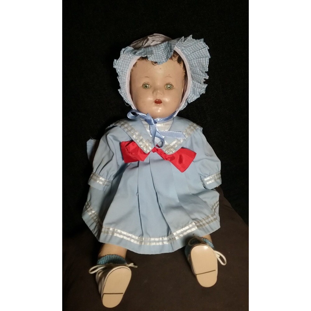 Antique 1920s Composition and Cloth Baby Doll Tin Eyes 17" Unmarked